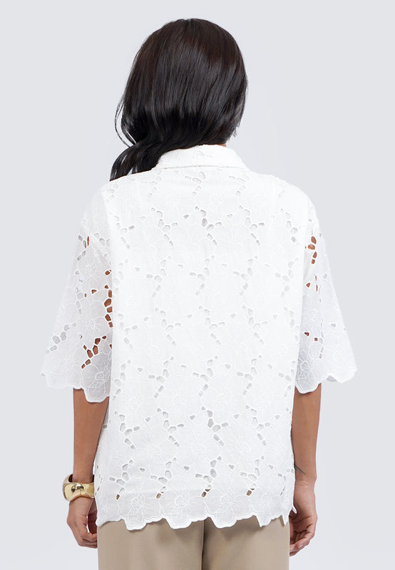 Eyelet Short Sleeve Loose Blouse