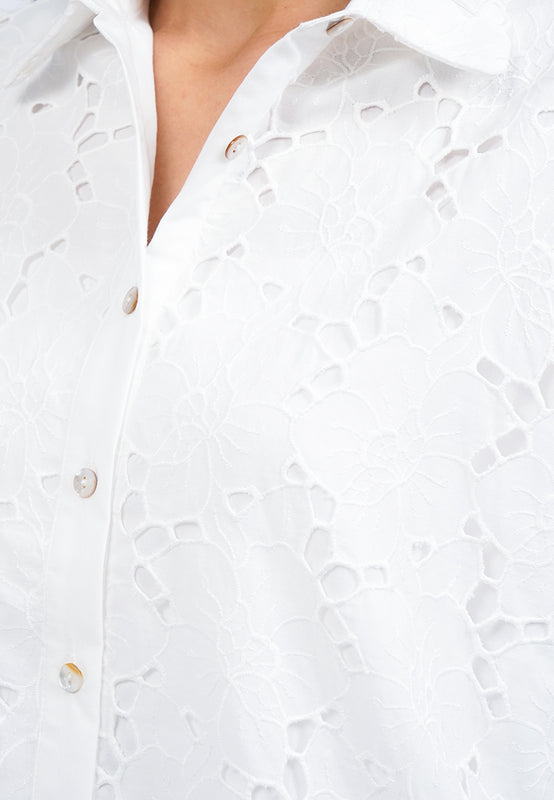Eyelet Short Sleeve Loose Blouse