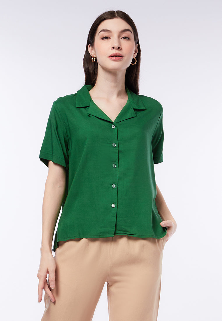 Notch Collar Short Sleeve Blouse