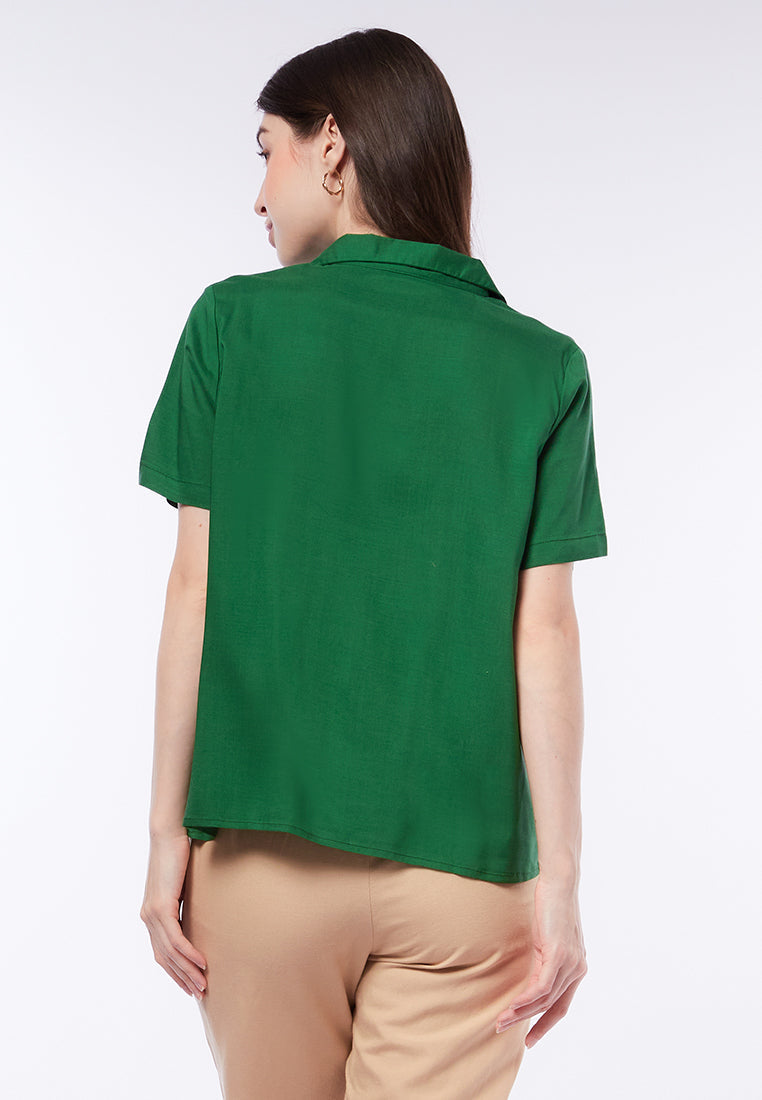 Notch Collar Short Sleeve Blouse