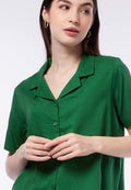 Notch Collar Short Sleeve Blouse