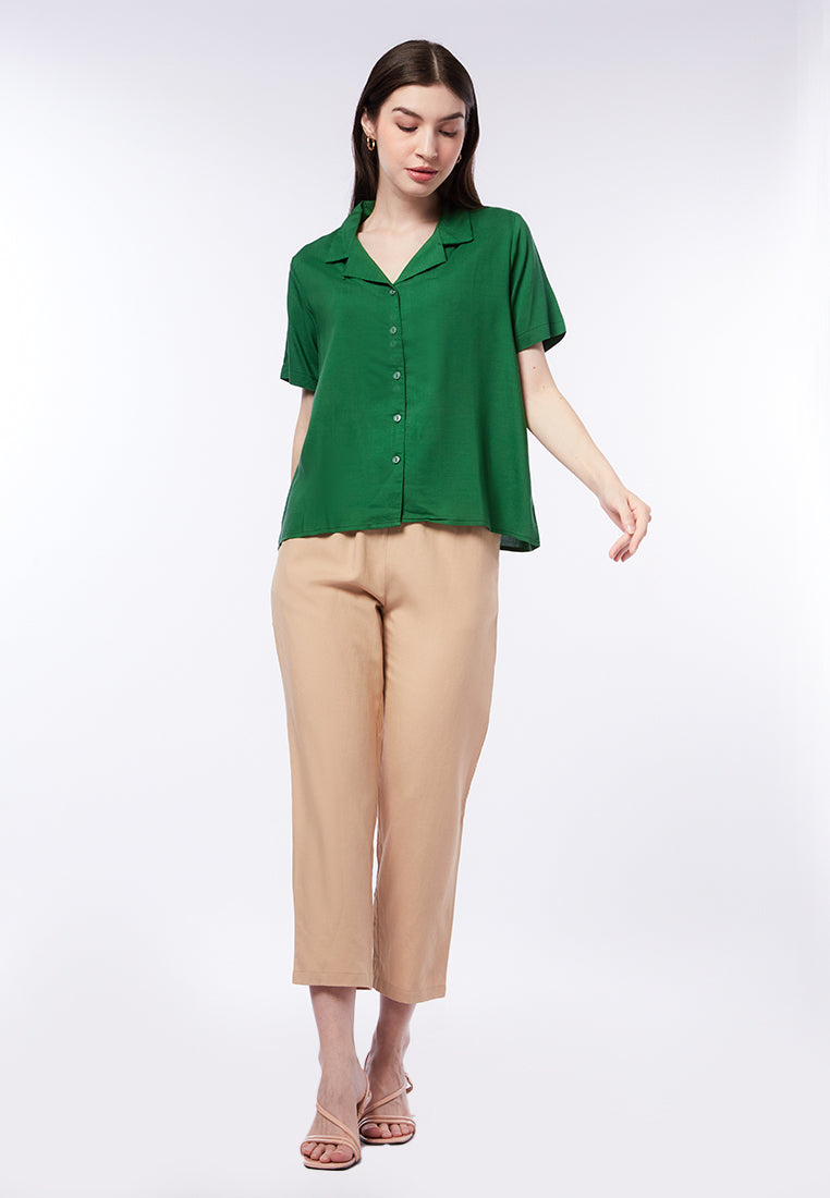Notch Collar Short Sleeve Blouse