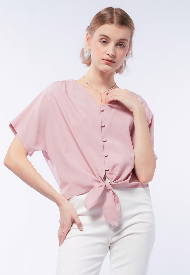 Front Knot Short Sleeve Blouse