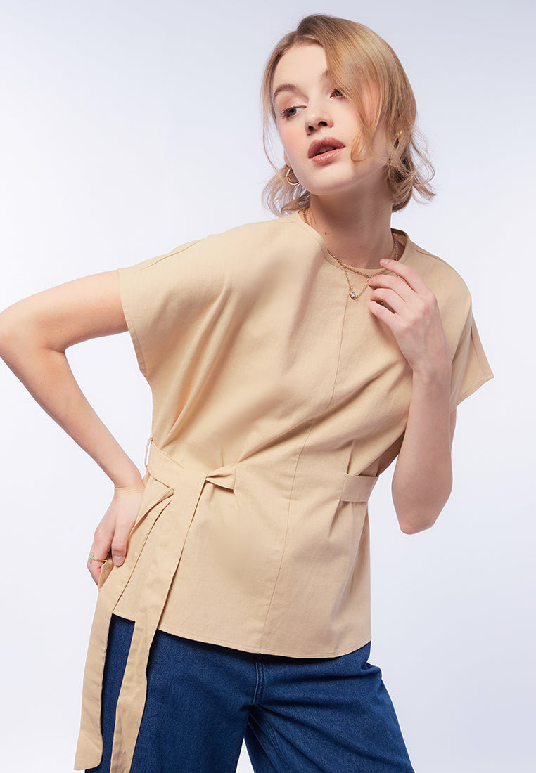 Tied Wrap Short Sleeve Blouse