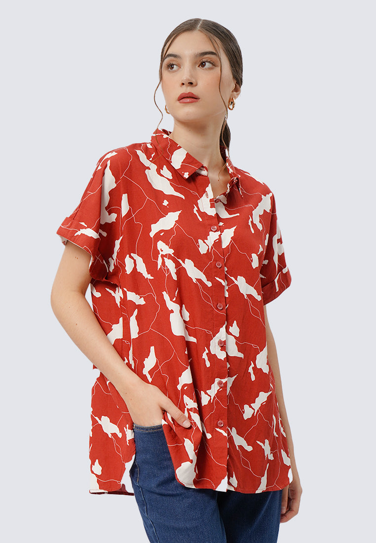 Printed Short Sleeve Boxy Blouse