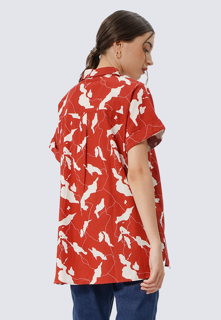 Printed Short Sleeve Boxy Blouse