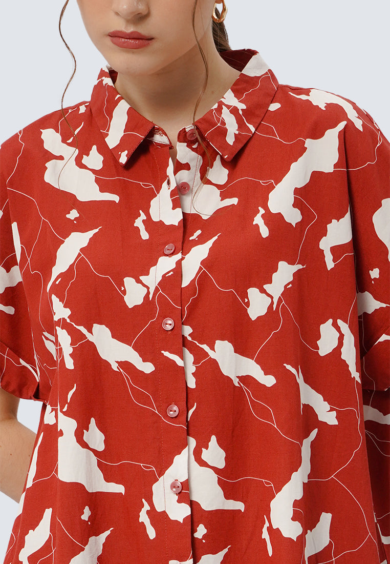 Printed Short Sleeve Boxy Blouse