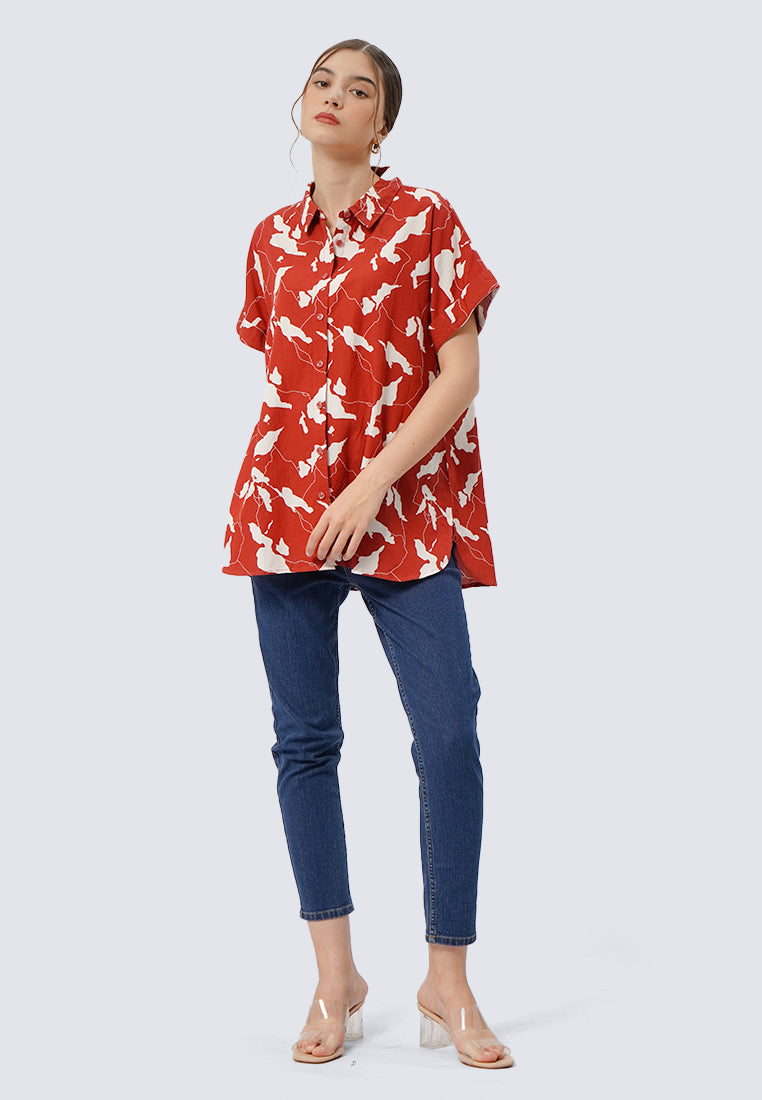 Printed Short Sleeve Boxy Blouse