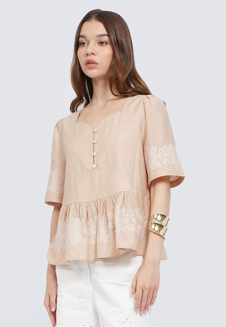 Sweetheart Neck Embroidered  Blouse