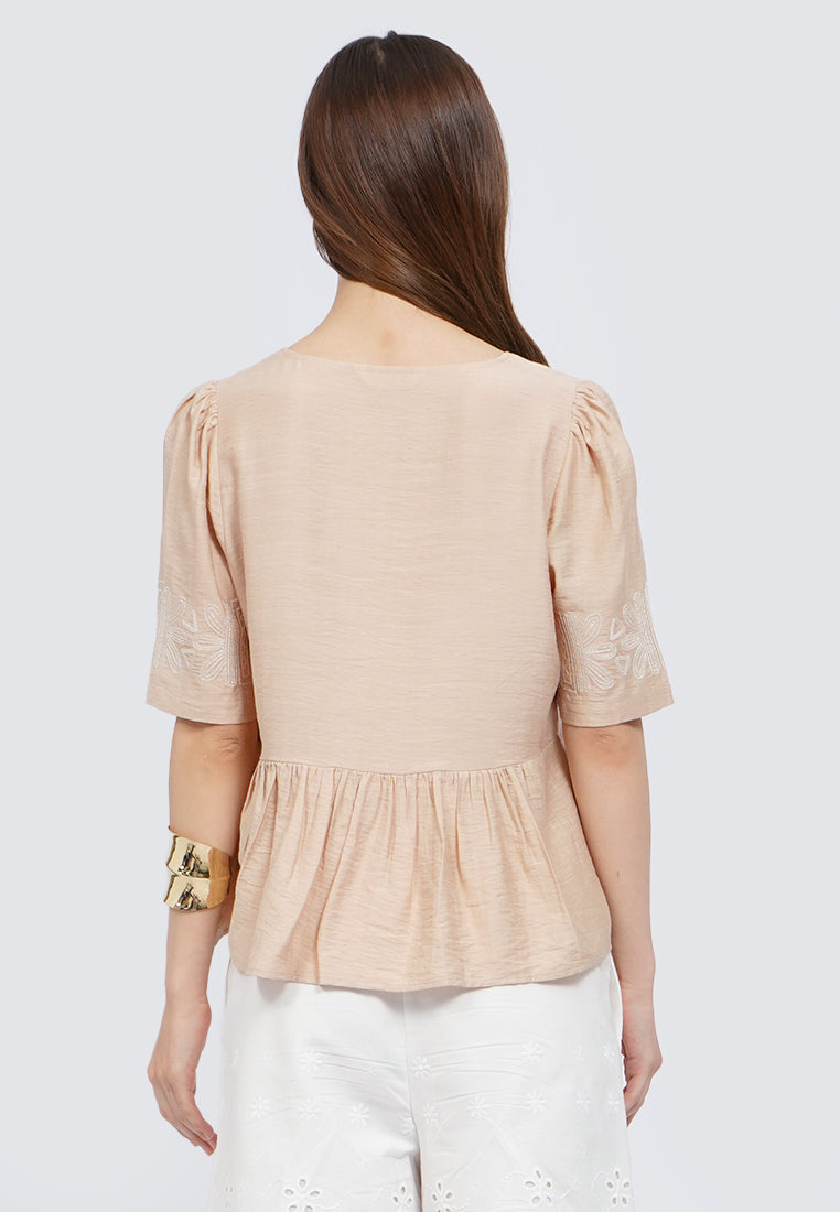 Sweetheart Neck Embroidered  Blouse