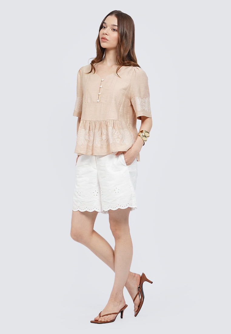 Sweetheart Neck Embroidered  Blouse