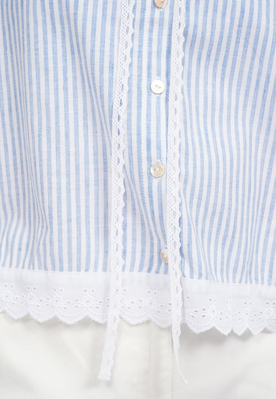 Sleeveless Stripe Blouse with Lace Details