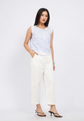 Sleeveless Stripe Blouse with Lace Details