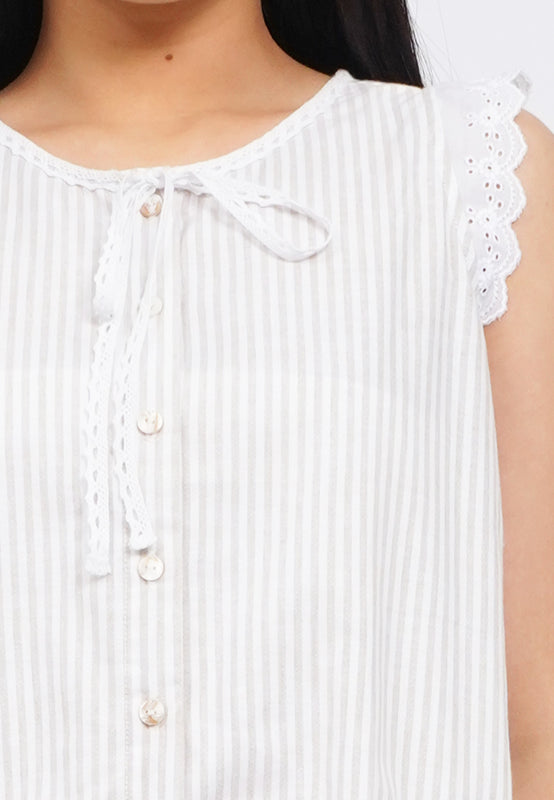 Sleeveless Stripe Blouse with Lace Details