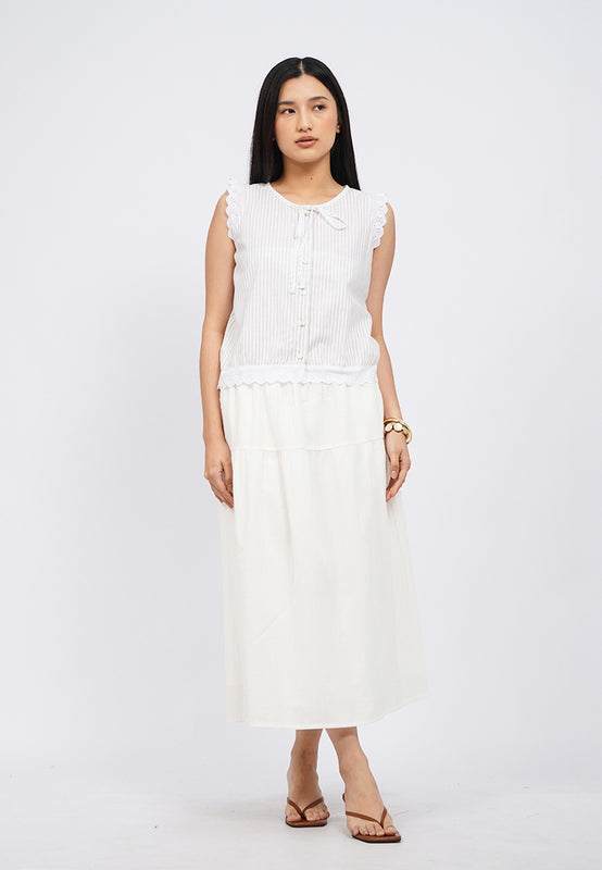 Sleeveless Stripe Blouse with Lace Details