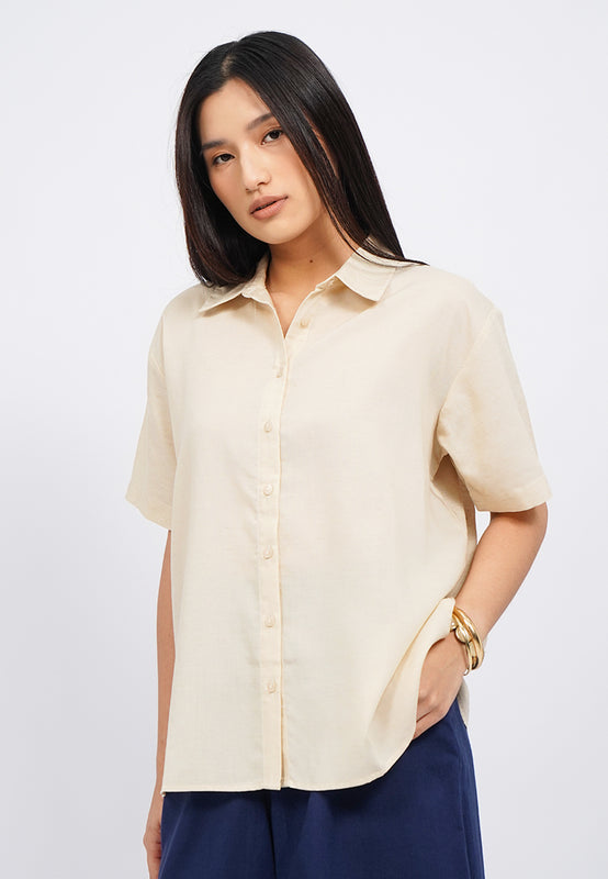 Oversized Short Sleeve Collared Blouse