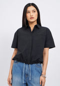 Drawstring Hem Short Sleeve Blouse