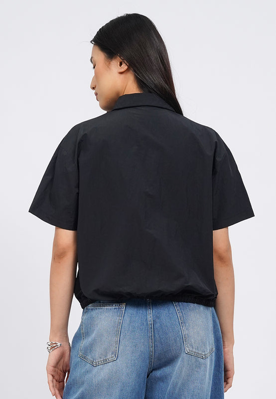 Drawstring Hem Short Sleeve Blouse