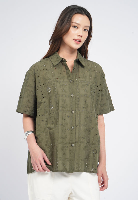 Short Sleeve Embroidery Blouse