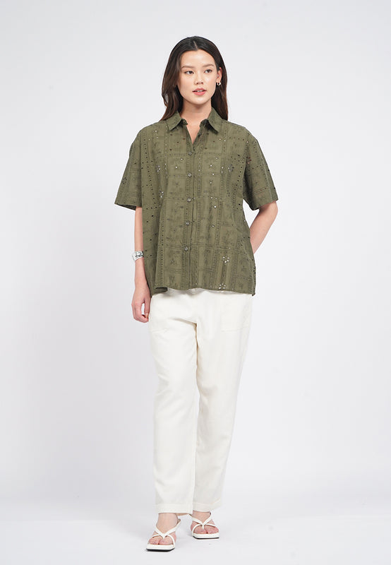 Short Sleeve Embroidery Blouse