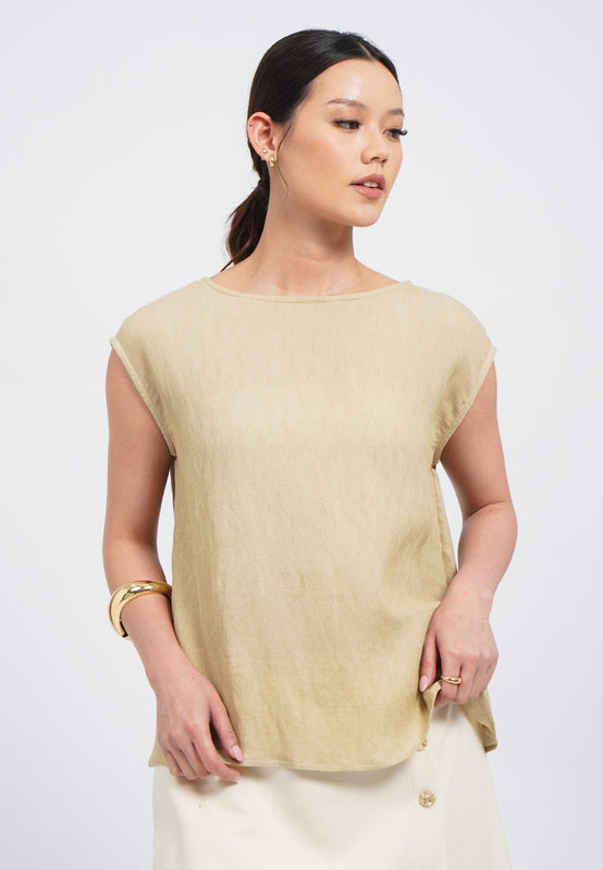 Boat Neck Cap Sleeve Blouse