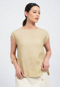 Boat Neck Cap Sleeve Blouse