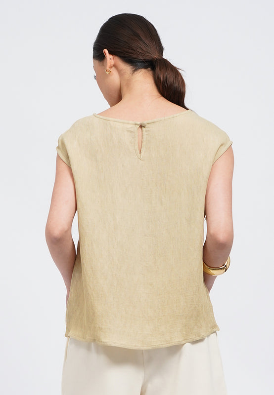 Boat Neck Cap Sleeve Blouse
