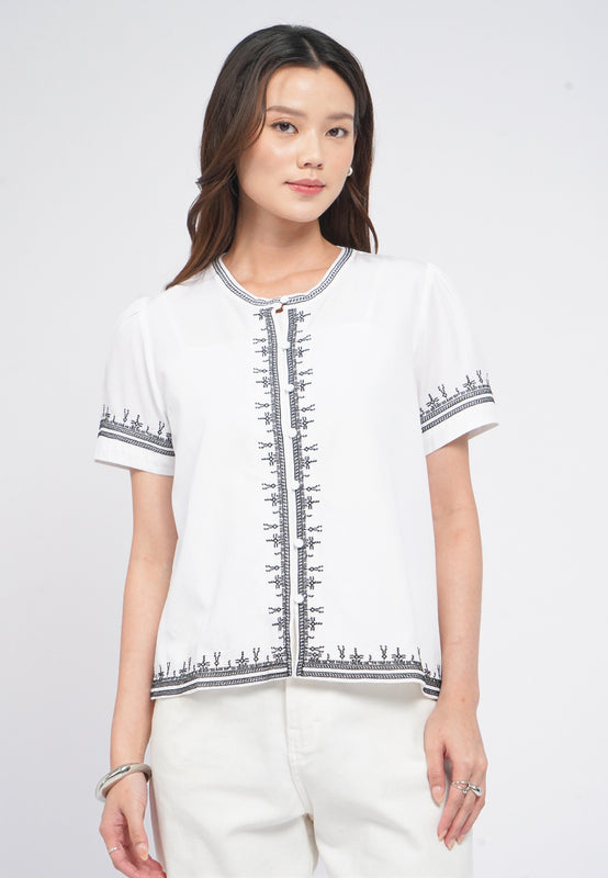Round Neck Embroidery Blouse