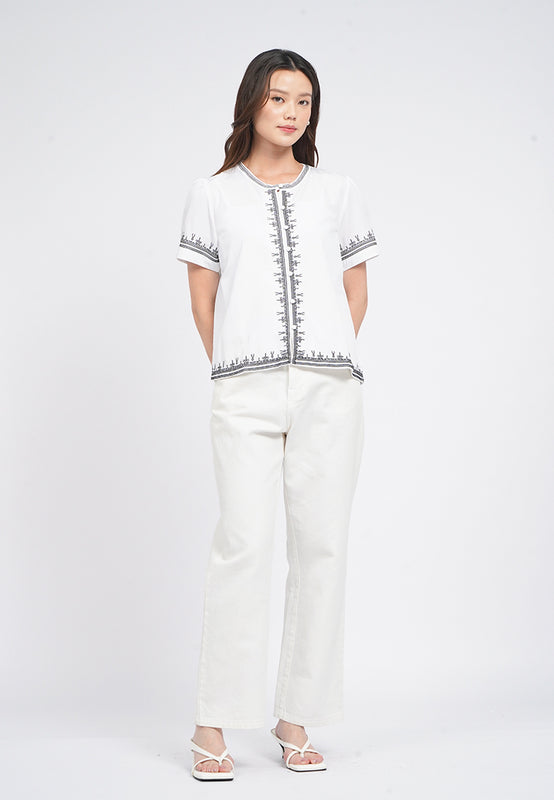 Round Neck Embroidery Blouse