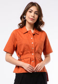 Short Sleeve Blouse with Waist Strap