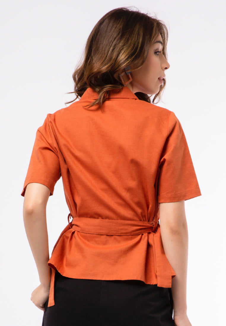 Short Sleeve Blouse with Waist Strap