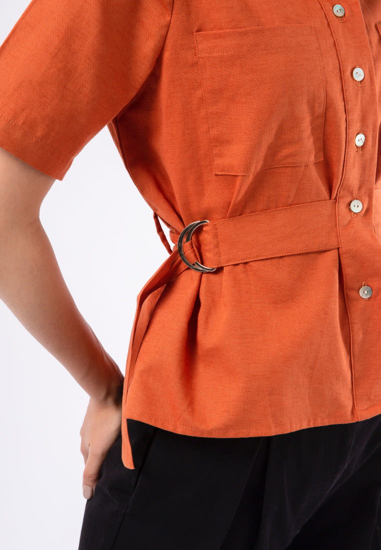 Short Sleeve Blouse with Waist Strap