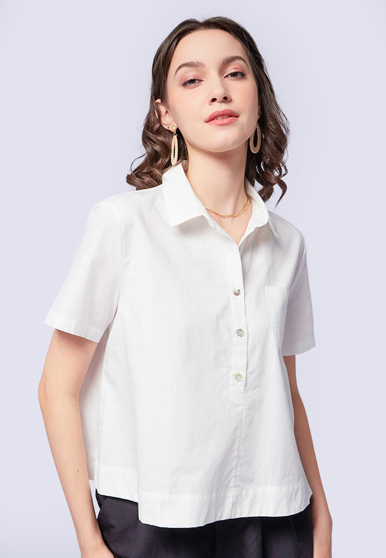 Short Sleeve Blouse with Front Pocket