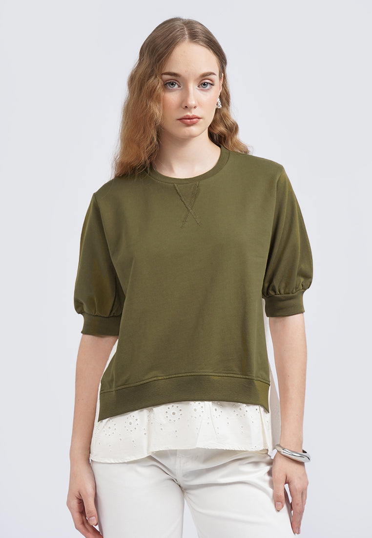 Short Sleeve Top with Layered Hem