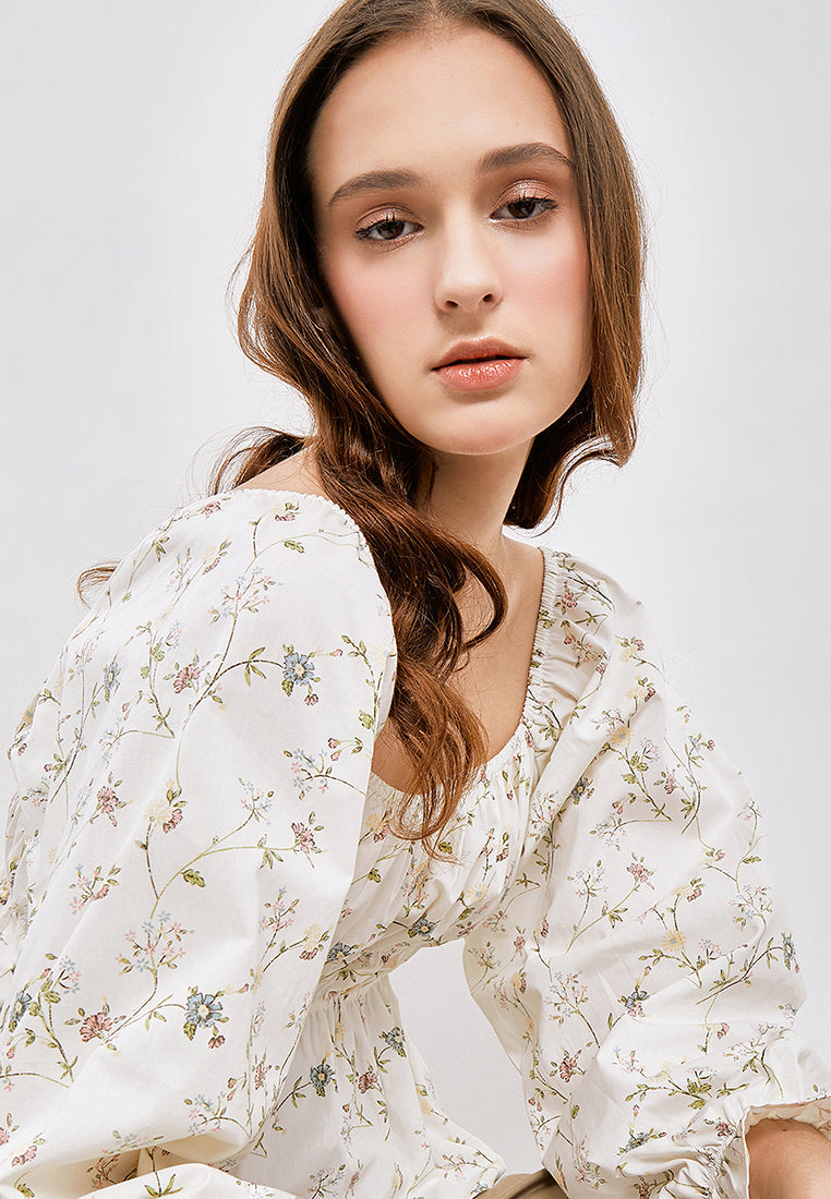 Printed Top with Smocked Details