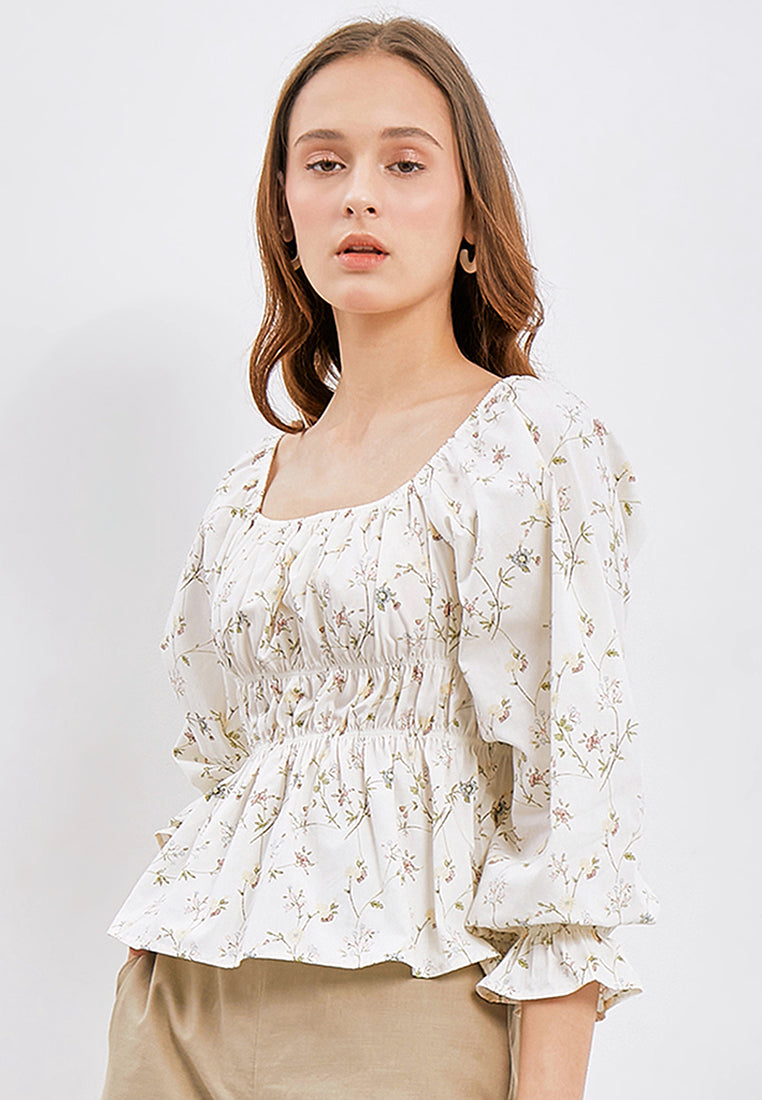 Printed Top with Smocked Details