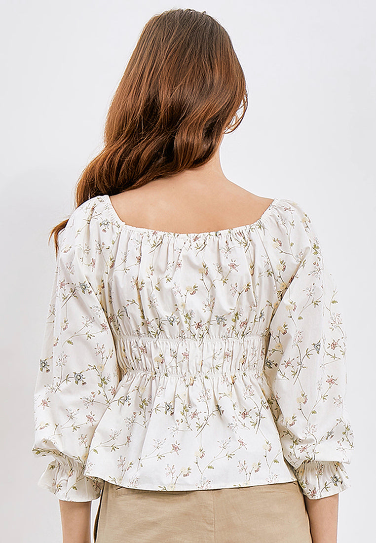 Printed Top with Smocked Details