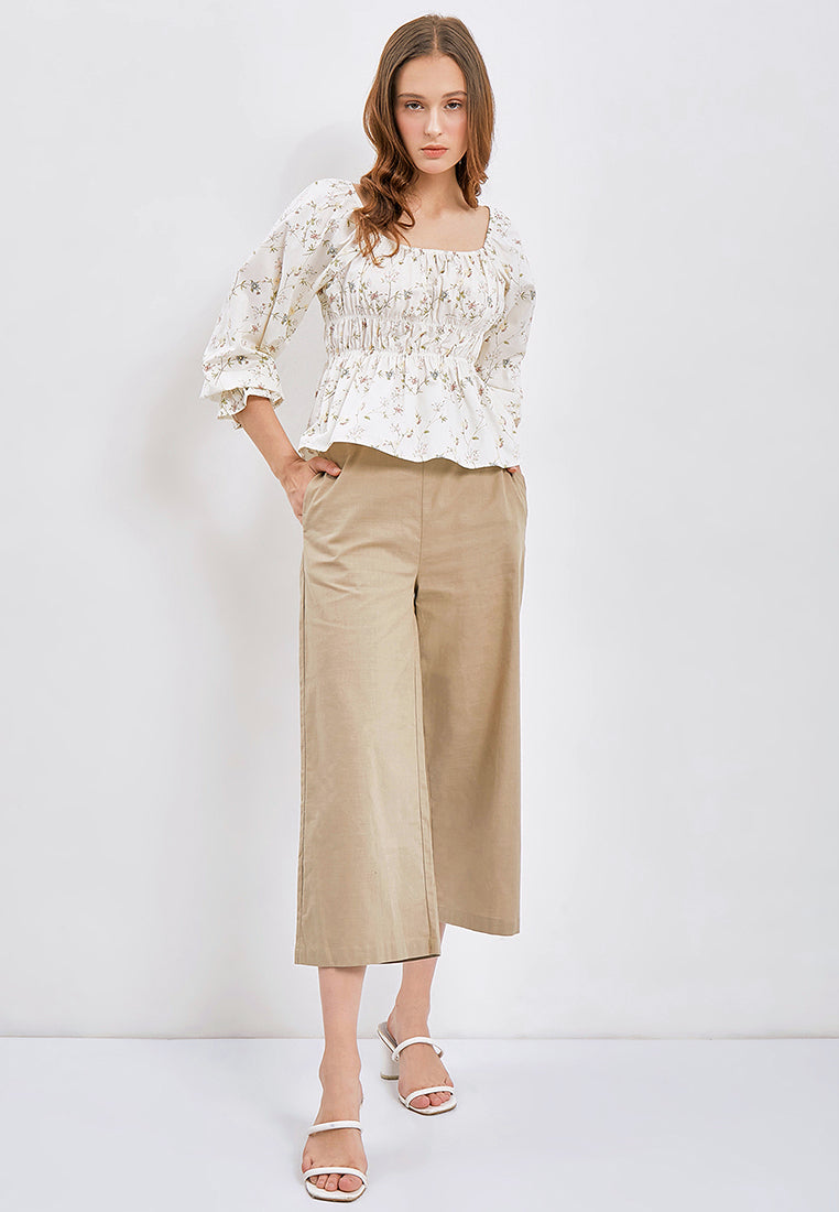 Printed Top with Smocked Details