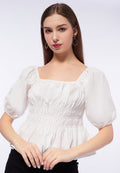 Smocked Short Sleeve Blouse