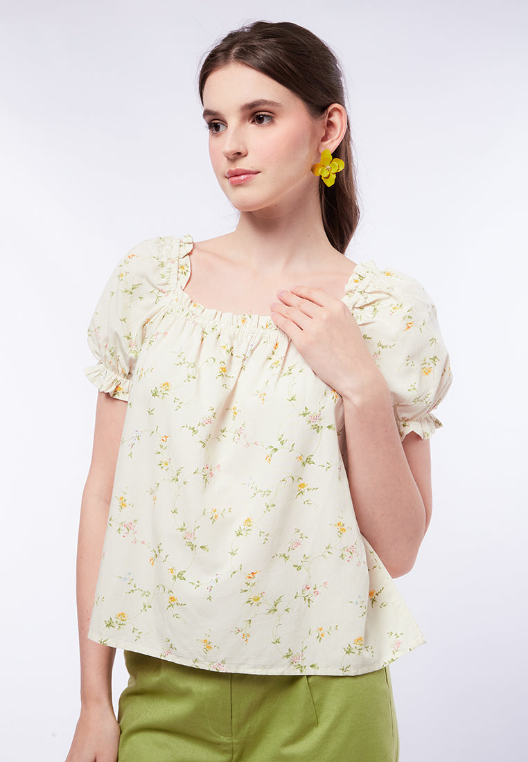 Printed Puff Sleeves Top