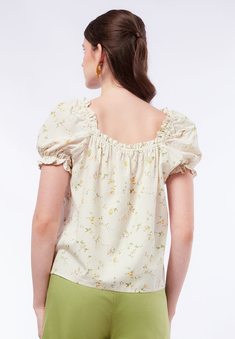 Printed Puff Sleeves Top