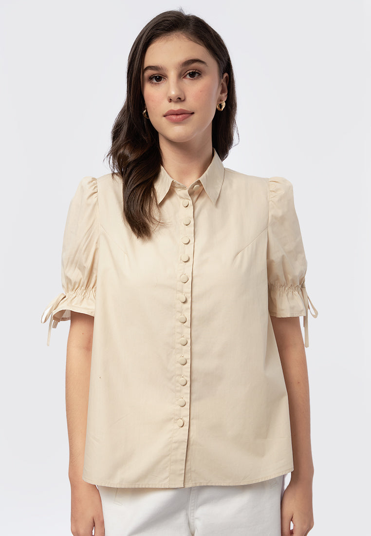 Puffy Sleeve Blouse with Bow Detail