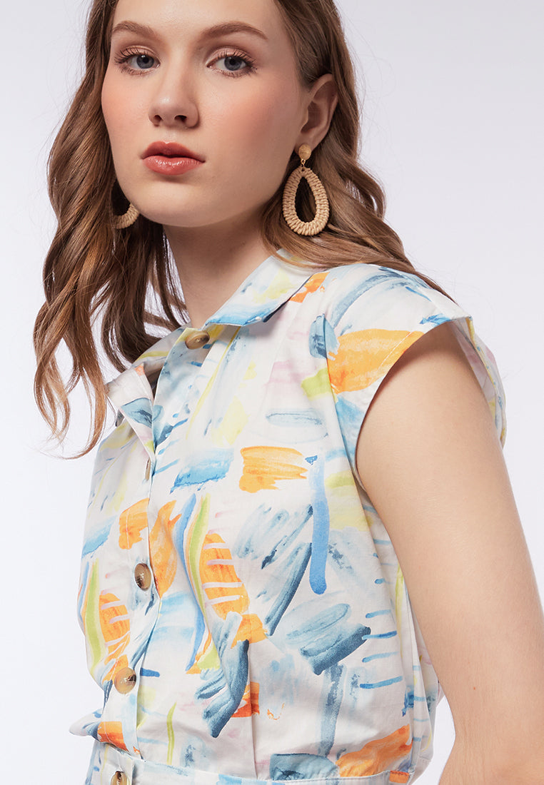 Printed Short Sleeve Crop Blouse