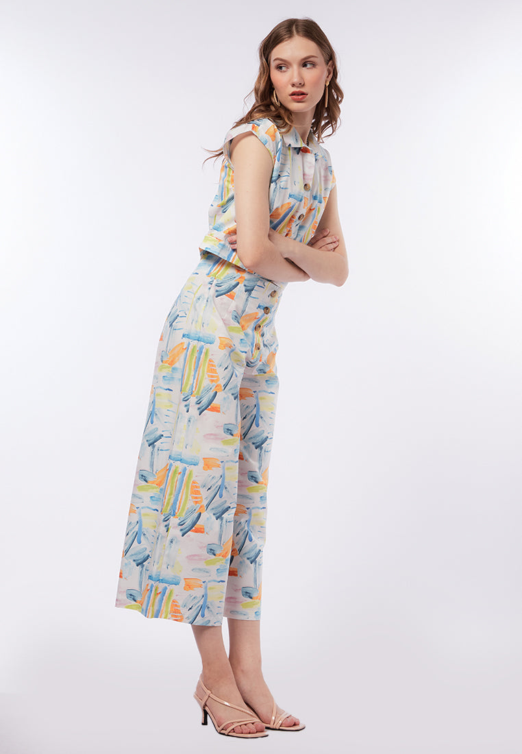 Printed Short Sleeve Crop Blouse