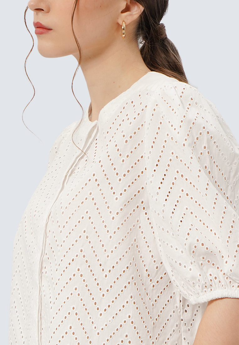 Balloon Sleeves Eyelet Blouse