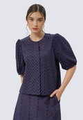 Balloon Sleeves Eyelet Blouse