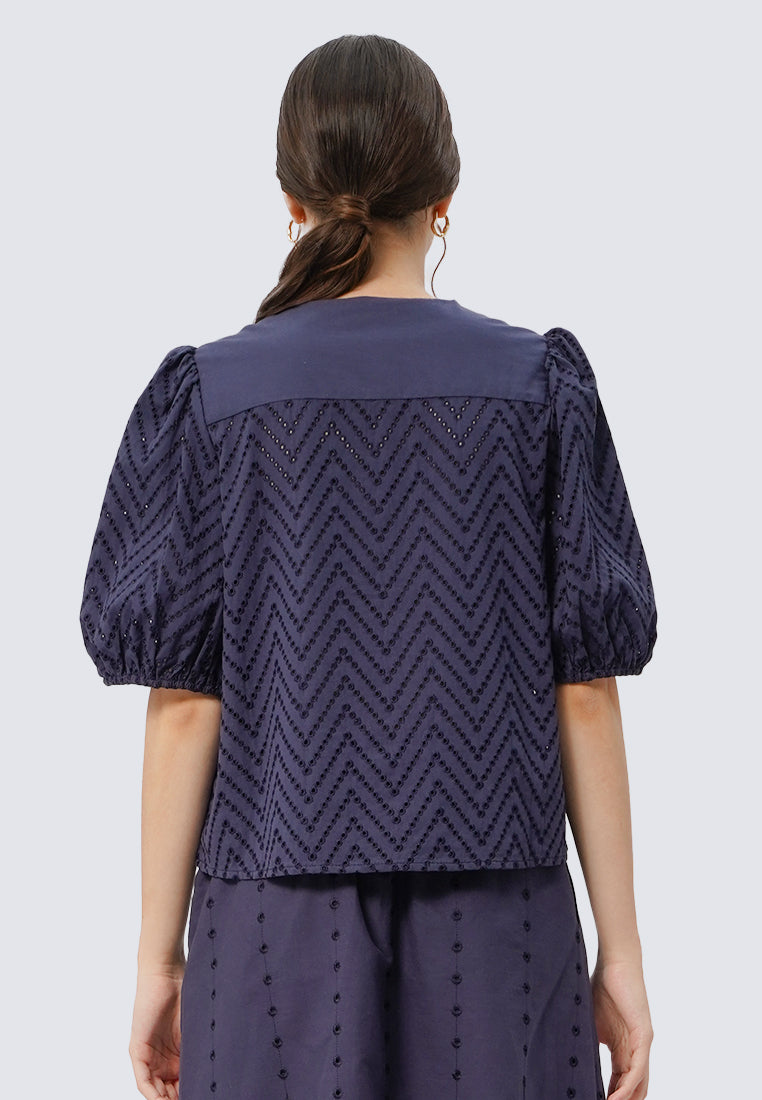 Balloon Sleeves Eyelet Blouse
