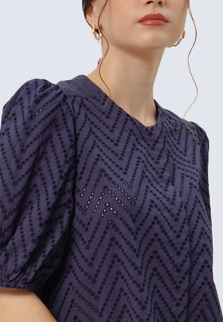 Balloon Sleeves Eyelet Blouse