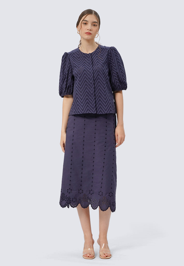 Balloon Sleeves Eyelet Blouse