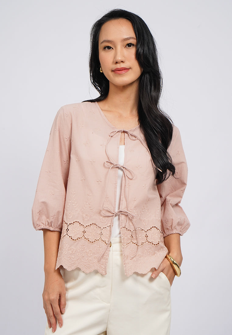 Round Neck Eyelet Blouse